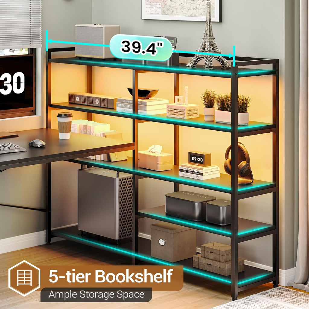 64.5" Reversible L Shaped Gaming Desk with Storage Drawers, Shelves | U Shaped Corner Computer Desk with 3 Fabric