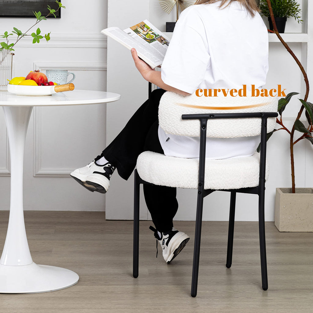 Boucle Set of 4, Upholstered Dining Room Chairs White
