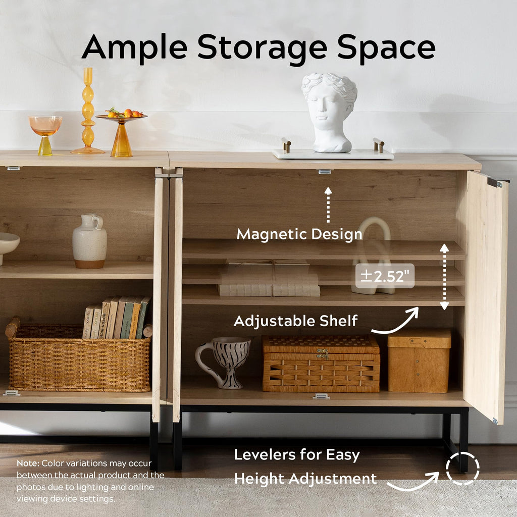 Fluted Storage Cabinet Set of 3, Sideboard Buffet Cabinet, Modern Accent Cabinets with Adjustable Shelves, Credenza