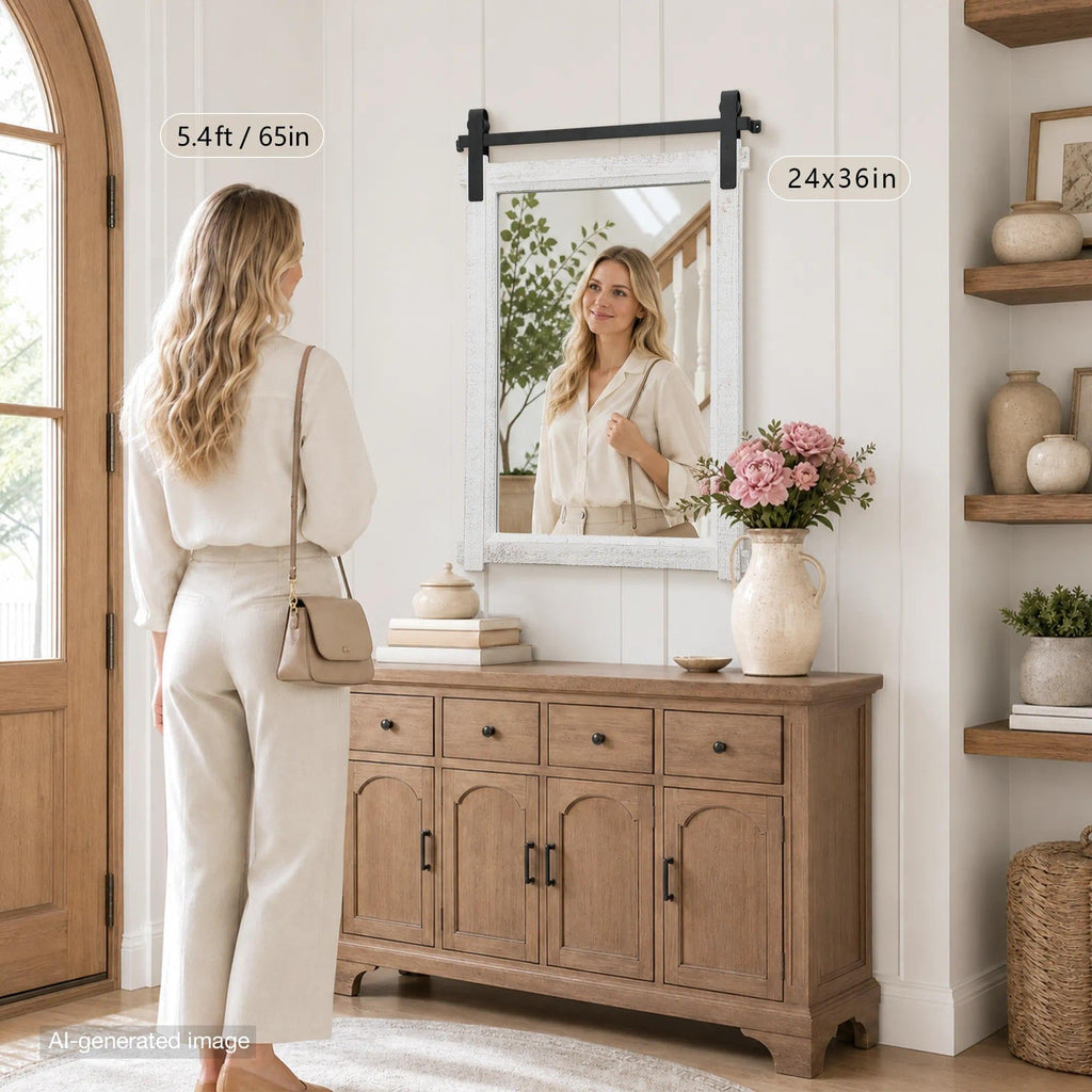 Farmhouse Bathroom Vanity Mirror: 24"x36" White Rustic Barn Door