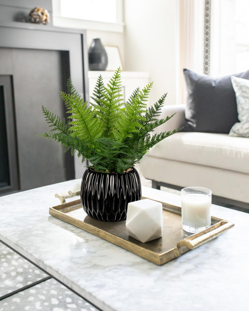 Faux Plant Indoor in Ceramic Pot 11" Artificial Potted Fern Fake House Plants for Desk Office Bathroom Garden