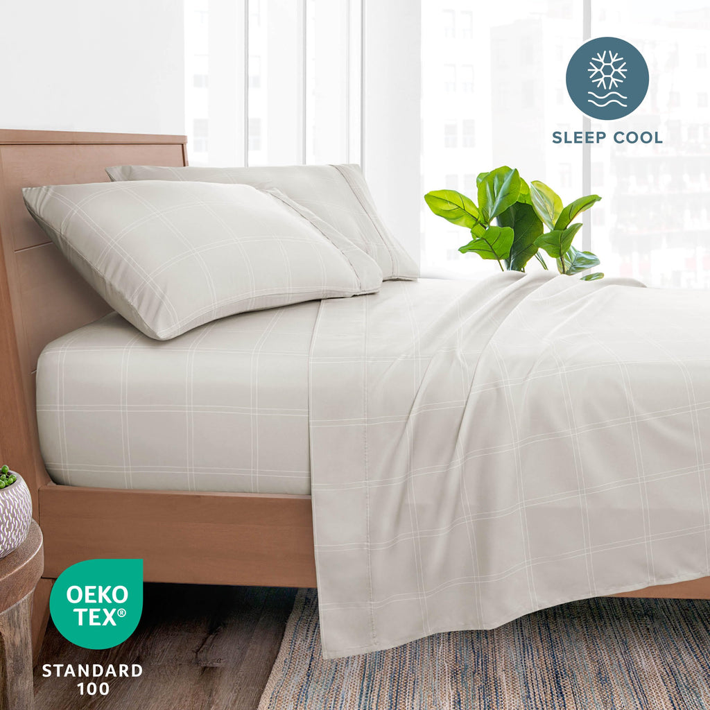 Printed Sheet Set (Modern Plaid - Stone/White)