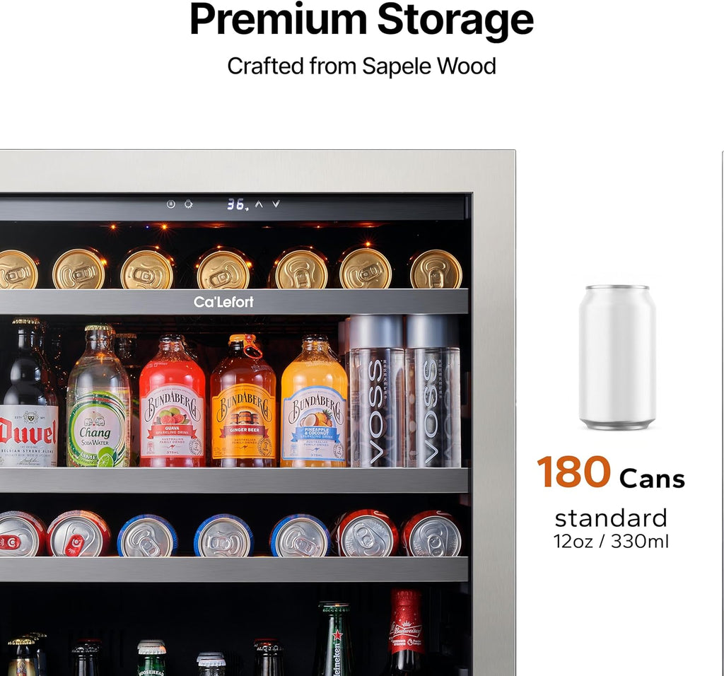 24 Inch Beverage Refrigerator - 180 Can Beverage Fridge with 34°-54°F