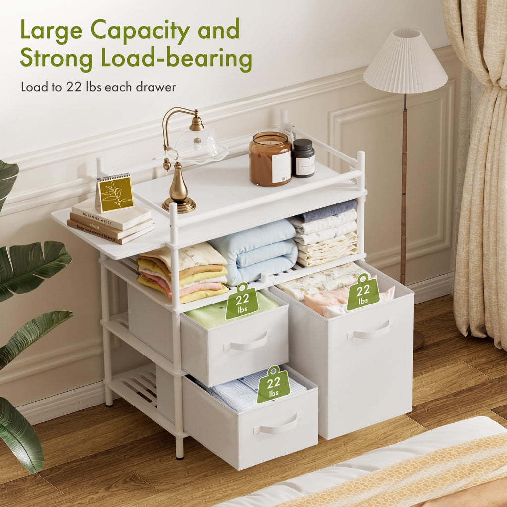 Baby Changing Table, Bamboo Baby Dresser Table with Flat Top, Diaper Changing Station with 3 Removable Storage