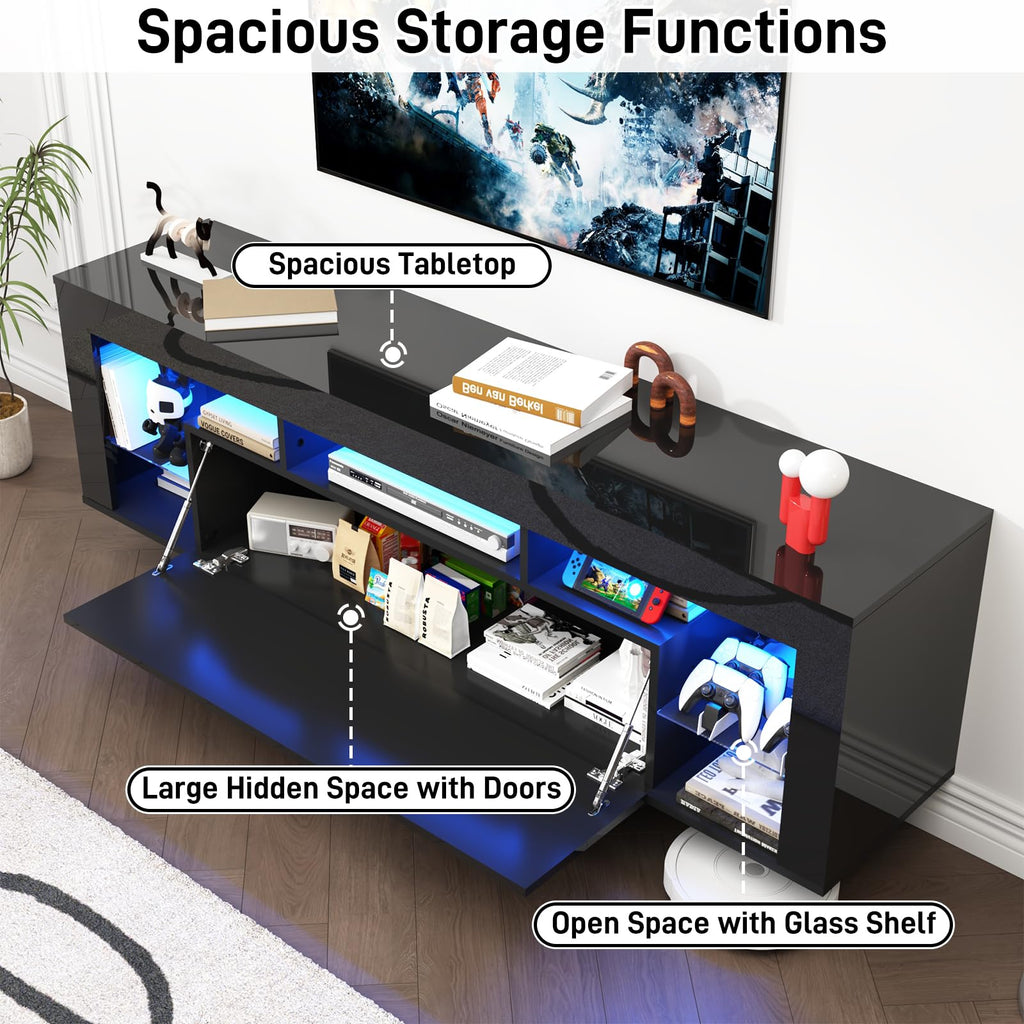 63" Floating High Gloss LED for 75" TVs, Wall-Mounted Entertainment Center, Modern Media Console with Open Adjustable