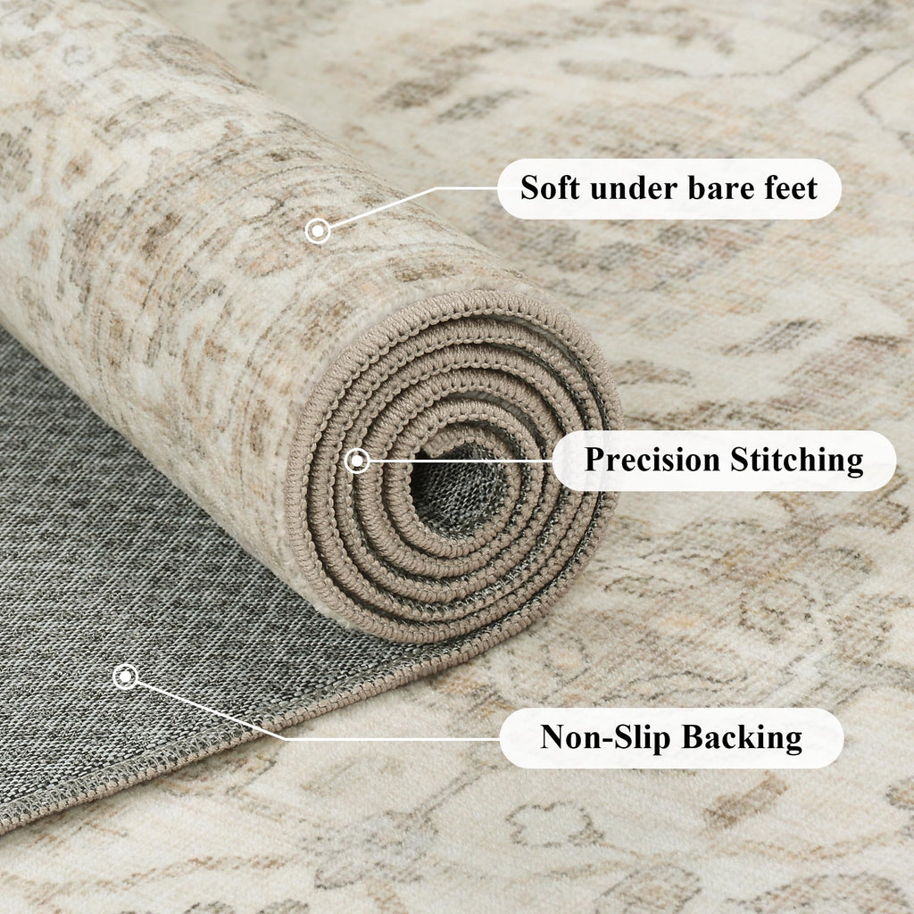 2x12 Neutral Beige Soft Low Pile Non Slip Machine Washable Runner Rug