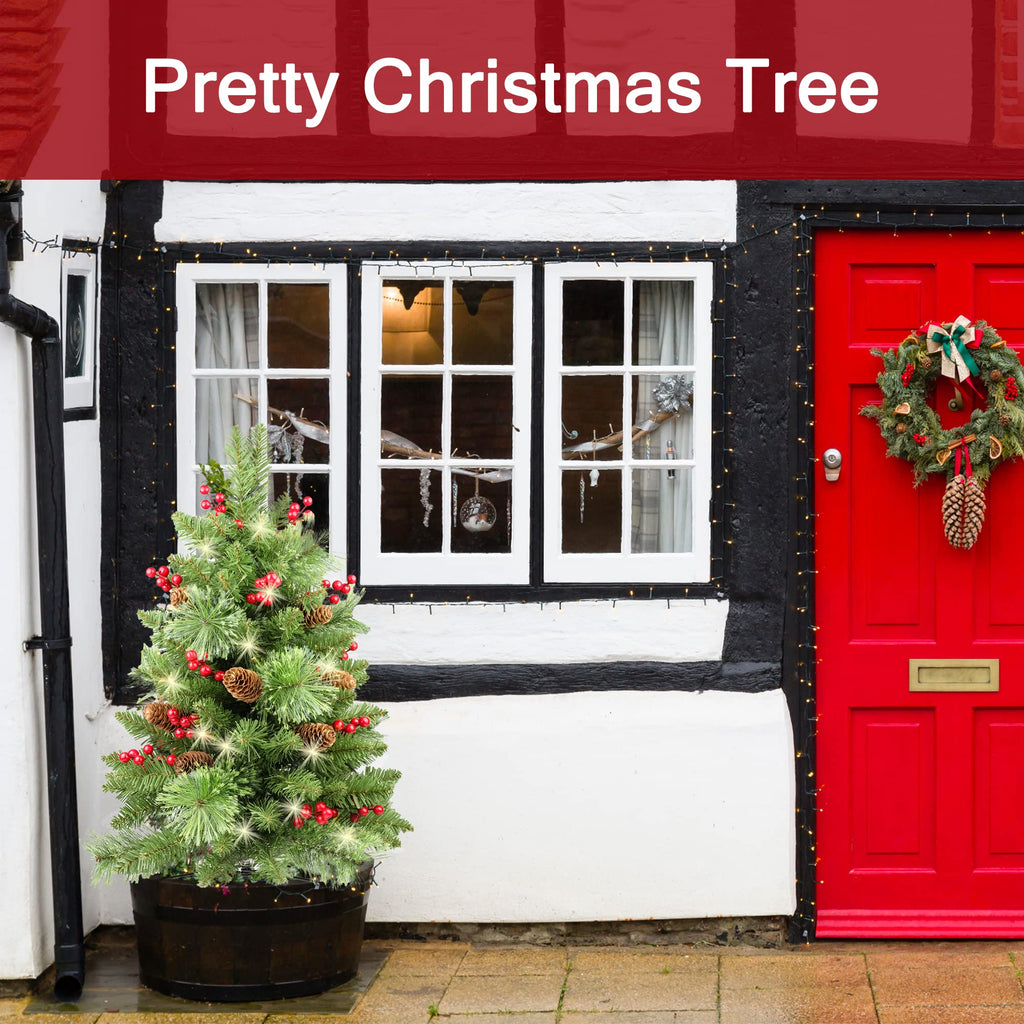 Christmas Tree 30 inch Prelit 2 Set Pathway Porch Christmas Trees Pre-Light LED Battery Operated Outdoor Xmas Decor