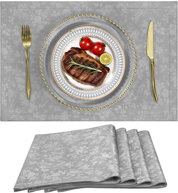 Waterproof Wipeable Vinyl Placemats, Grey, 13 x 19 Inch - Set of 4