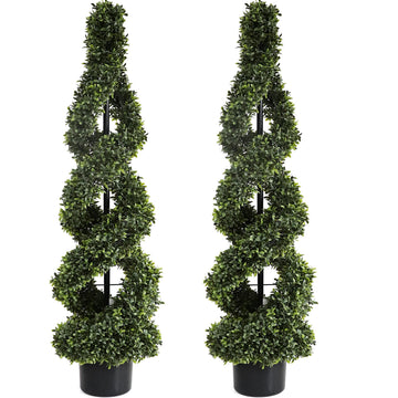 46 Inch Double Spiral Topiary Trees, Set of 2, Artificial Boxwood Topiary, Artificial Plants Outdoor, Front Porch