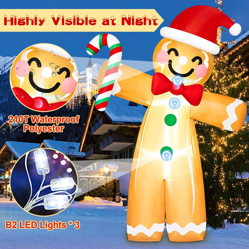 8FT Tall Giant Gingerbread Inflatable Christmas Decorations Outdoor Candy Cane, Built-in LED Lights Funny Ginger
