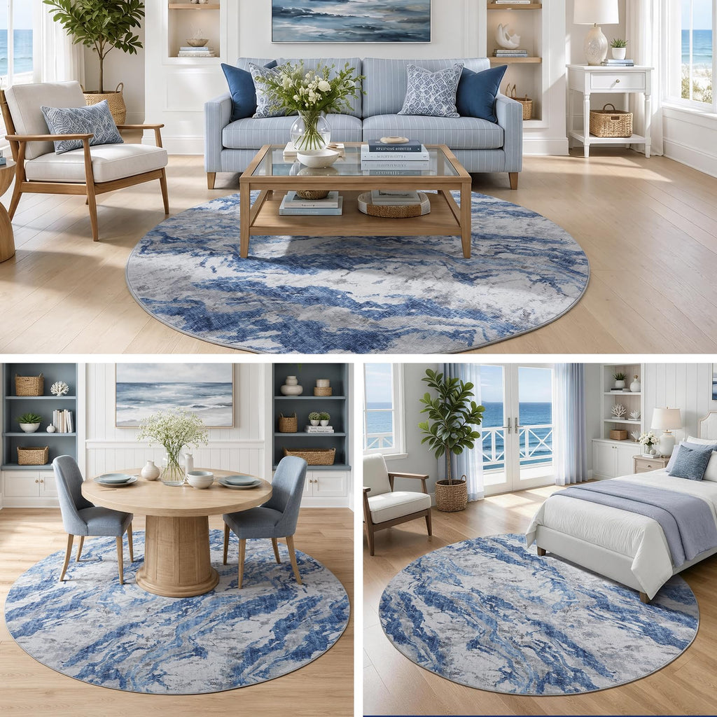 6x6 Blue Grey Modern Coastal Area Rug
