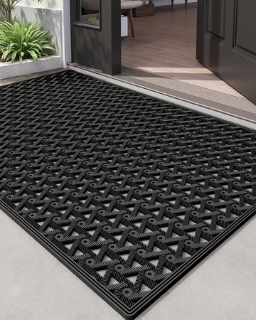 Front Door Mat Outside Entrance Rubber Floor Doormat, 32x48 Black | Welcome Heavy Duty Non Slip, Dirt Trapper