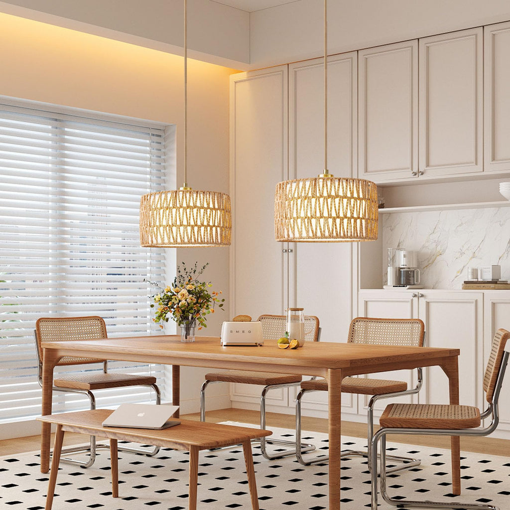 Plug in Pendant Light Rattan Hanging Lights with Plug in Cord