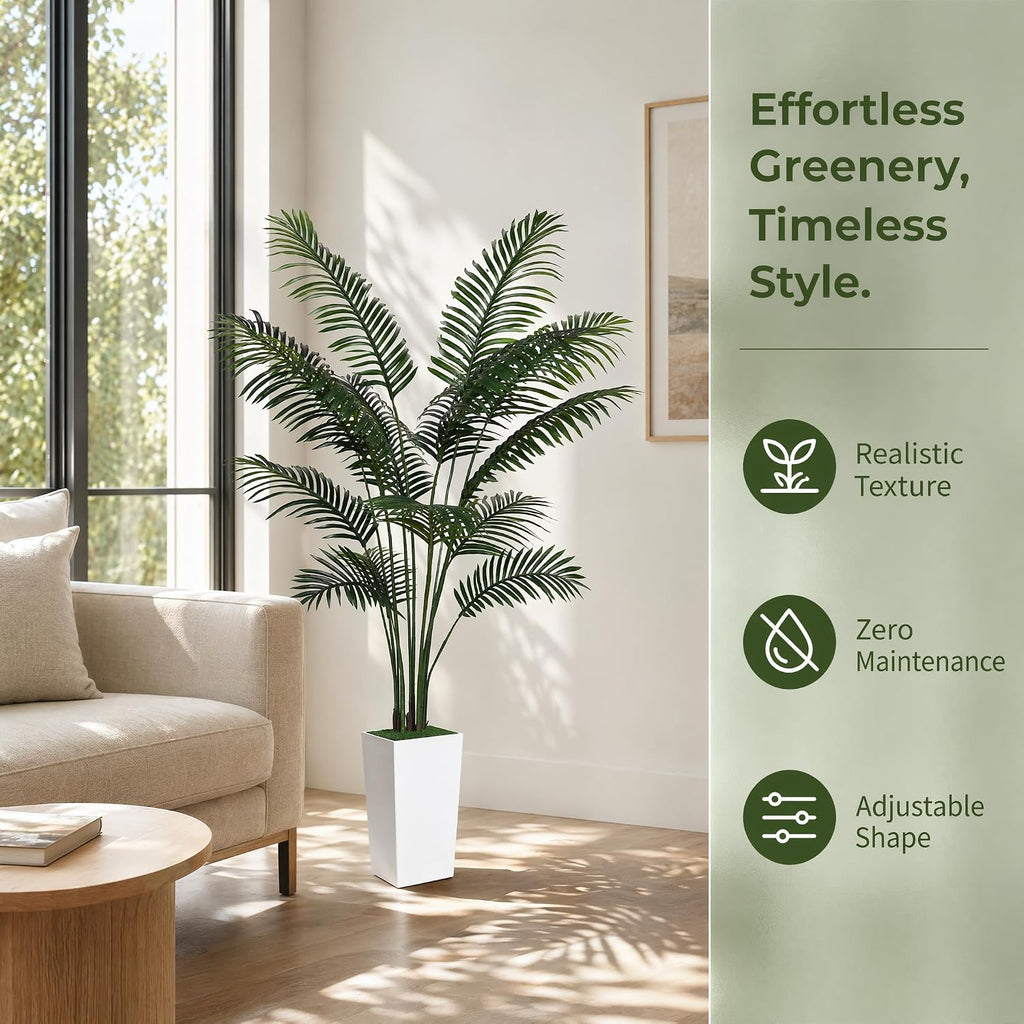 Artificial Areca Palm Tree, 6FT Tall Fake Tropical Plant, UV Resistant, Indoor/Outdoor Decor