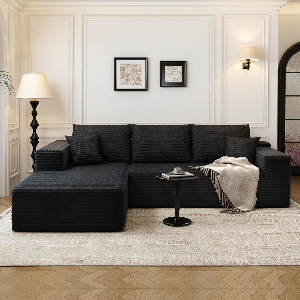 107.5" Cloud Modular Sectional Sofa Couch with L-Shape Chaise, Modern Minimalist Upholstered Couches Bedroom, Deep Seat