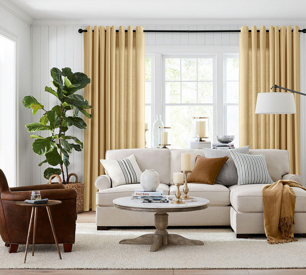 Gold Linen Grommet Curtains 96 Inch Length 2 Panels