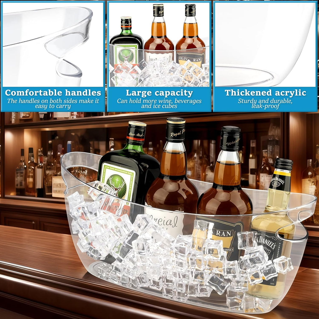 Clear Ice Buckets for Parties, 5.5L Acrylic Champagne Bucket with Scoop, Mimosa Bar Supplies, Plastic Tub - Set of 2