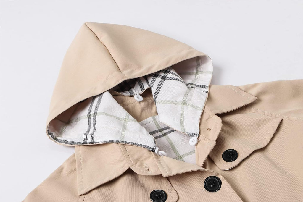 Girl's Single Breasted Trench Coat Hooded Dress Coat Outerwear