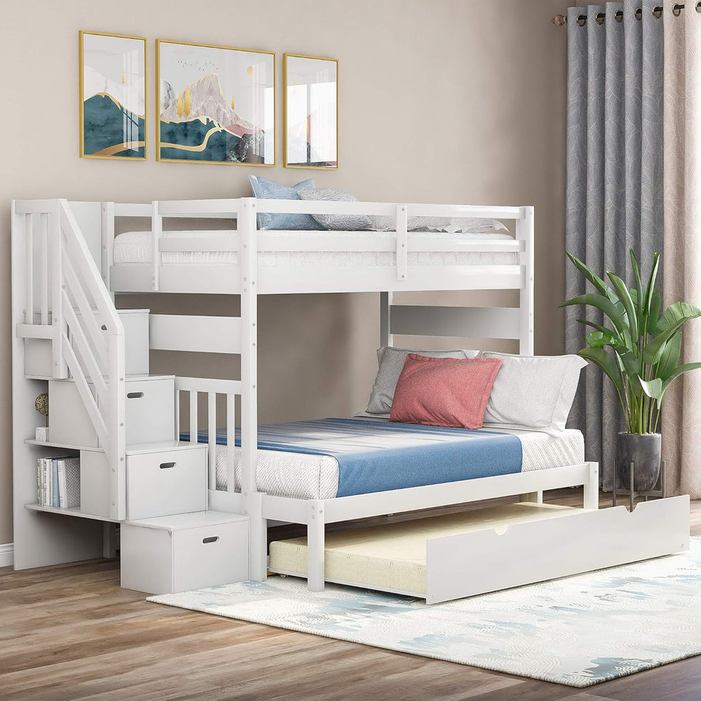 Stairway Twin Over Full Bunk Bed with Twin Trundle and Drawers