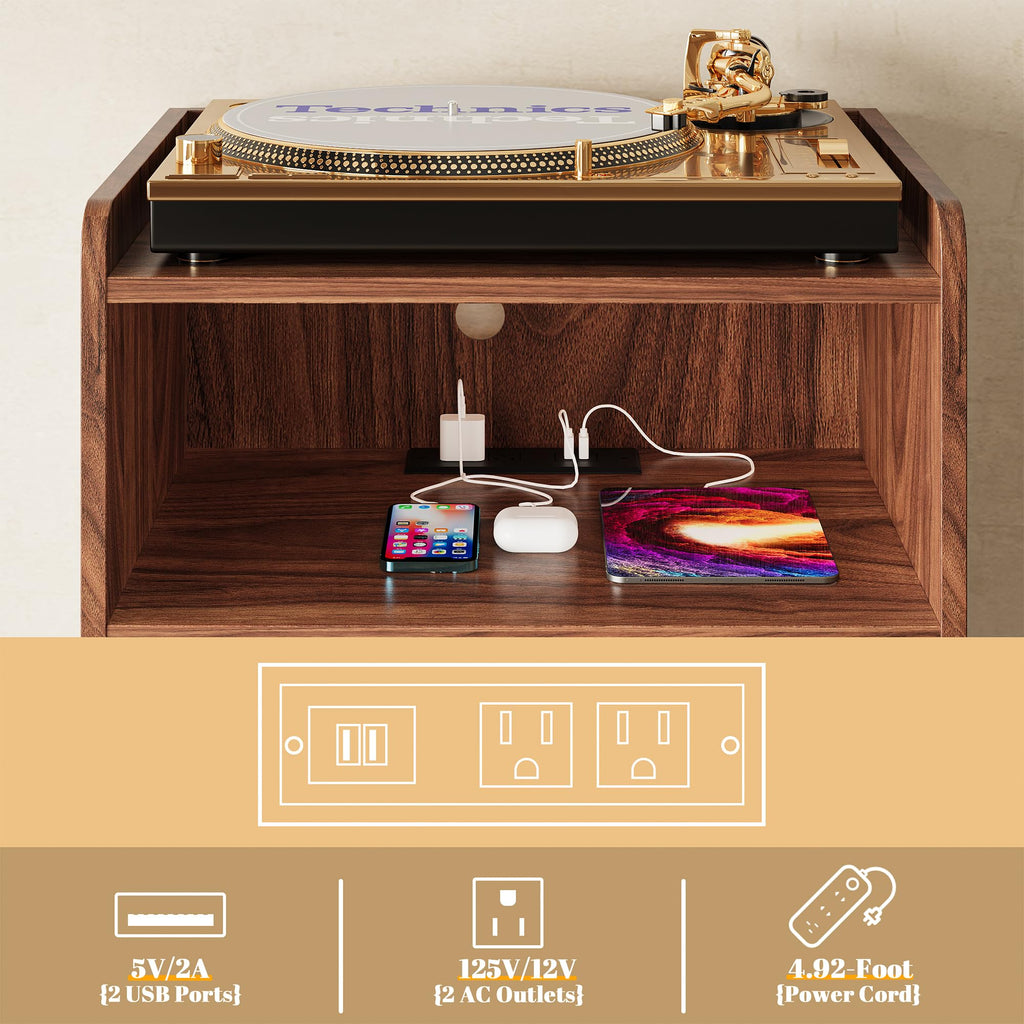 Record Player Stand, Turntable Stand with Record Storage and Charging Station & USB Ports, Record Player Table with