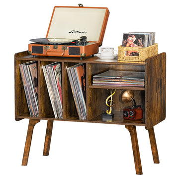 Record Player Stand with 4 Cabinet Holds Up to 220 Albums, Brown