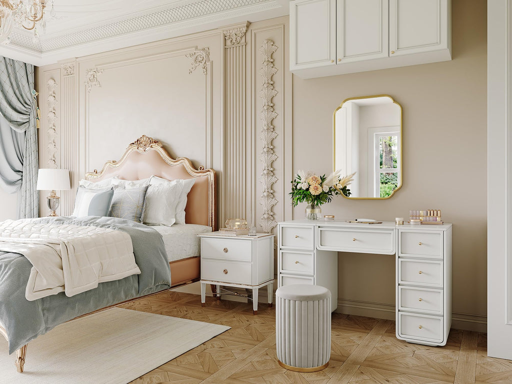 Gold Bathroom Scalloped Mirror, 20" x 30"Rounded Corner Rectangle Wall Mirrors with Metal Frame, Modern Vanity Mirror