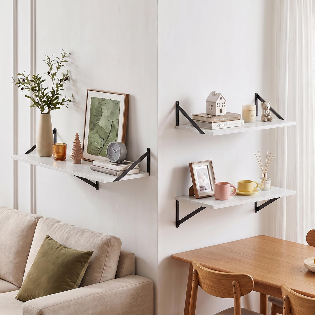 36" x 12" Deep Floating Shelves Set of 2, Rustic Wide Wall Mounted Display Racks, Books, Plants & Collectibles, Easy