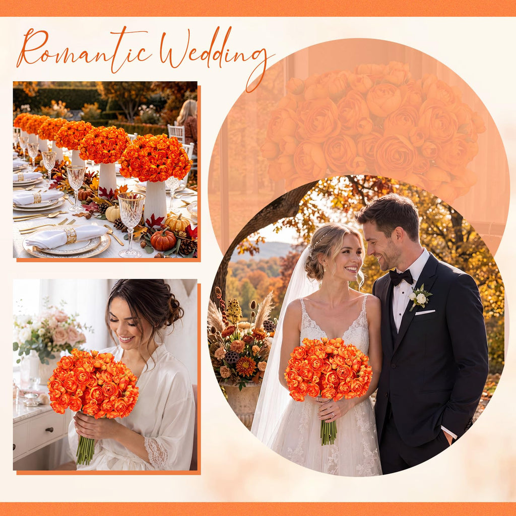 48 Pcs Ranunculus Artificial Flower, Orange