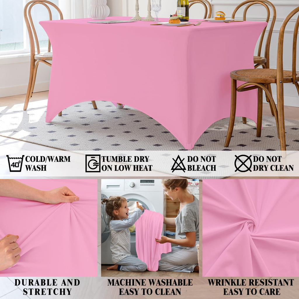 Table Cloth 2 Pack Pink 6FT Spandex Tablecloth for Rectangle Table Fitted Table Cloths Stretch Covers Washable