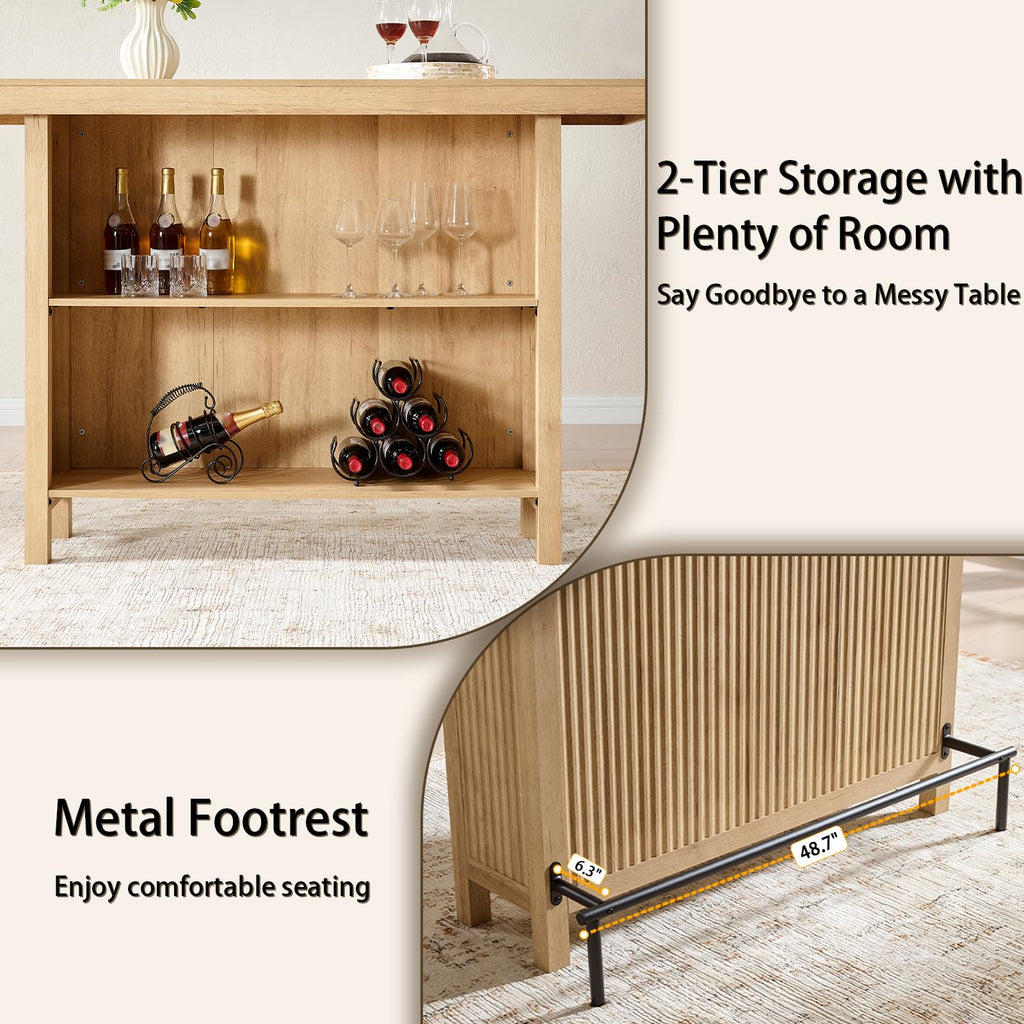 63-Inch 2-Tier Bar Table with Footrest, Oak