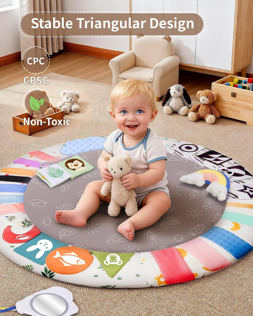 Play Gym Activity Mat, Tummy Time Play Mat for Babies 0-6 Months with 6 Detachable Newborn Infant Toys, Promote Motor