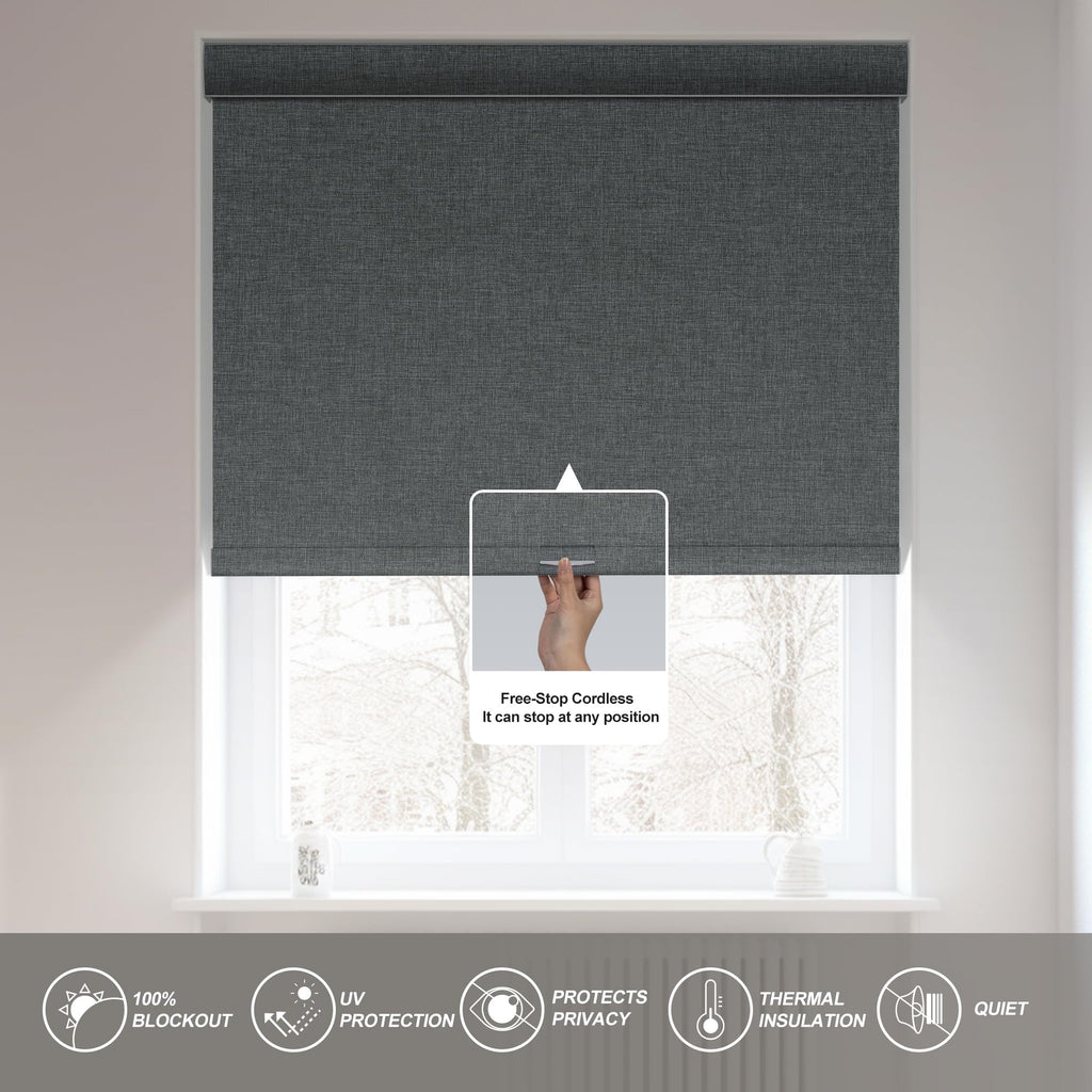 Blackout Roller Shades for Windows, Grey, Custom Size