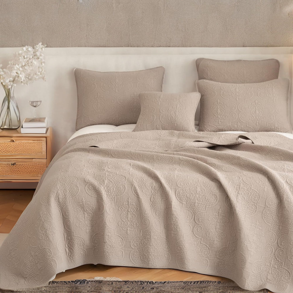 Matelasse Coverlet Set, Taupe Brown, 3-Piece