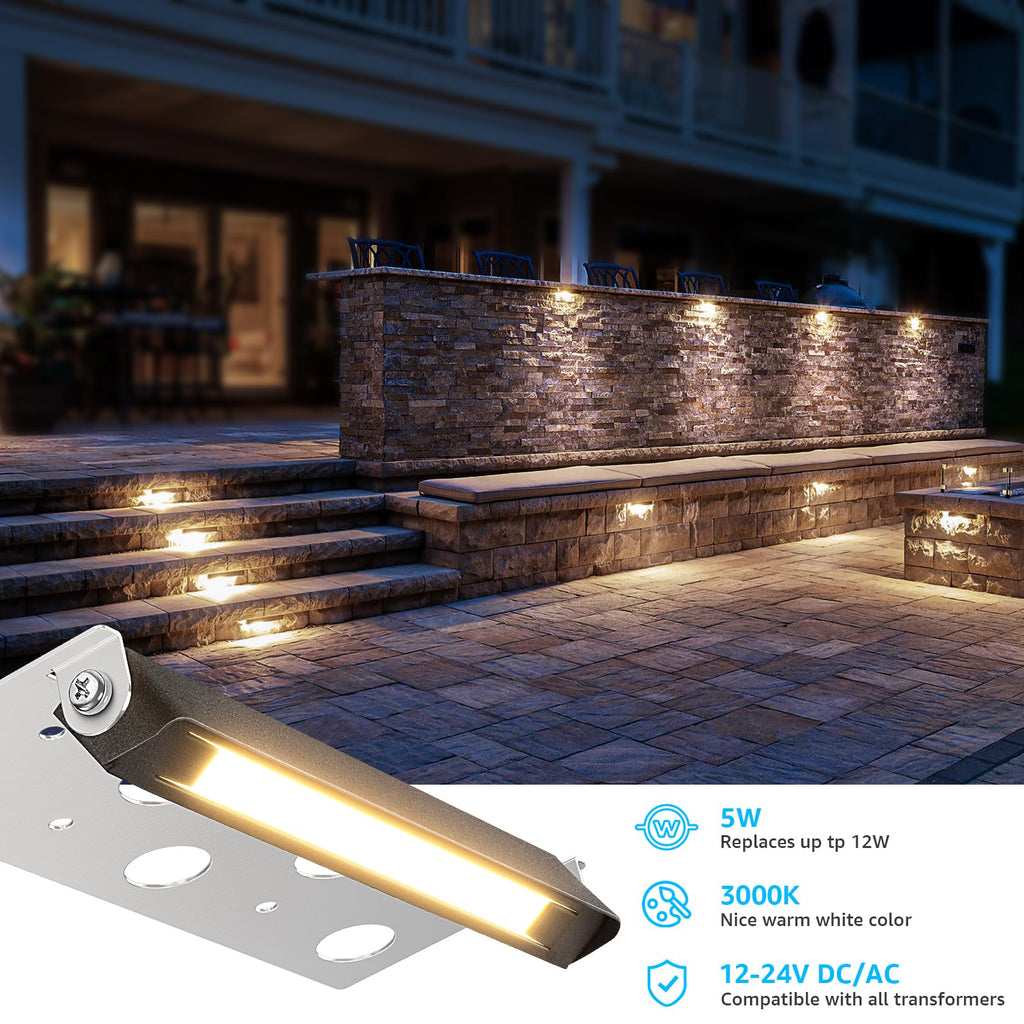 7 Inch Retaining Wall Lights 5W LED Hardscape Lighting Low Voltage Step Lights 3000K Warm White Waterproof