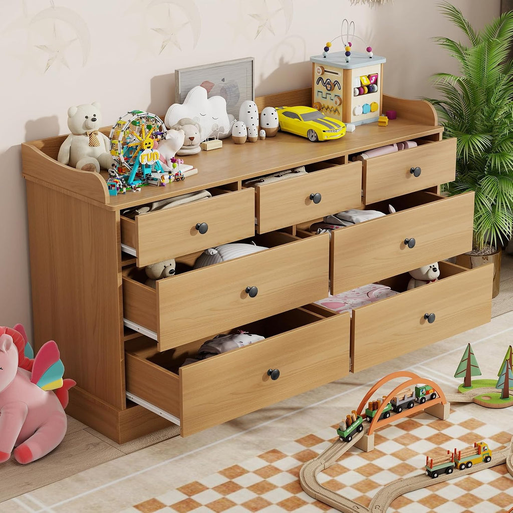 Kids Dresser Cabinet with 7 Drawers and Large Table Top, White Chest of Drawers, Baby Dresser, Kids Bedroom