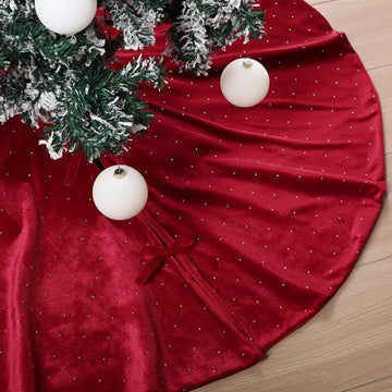 48" Christmas Tree Skirt Velvet Plush,Burgundy Red,Diamonds