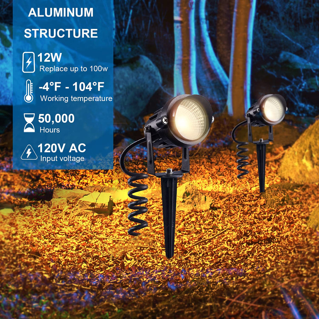 LED Outdoor Spotlight 12W Landscape Lighting 120V AC Waterproof Landscape Lights Spot Lights for Yard with Spiked