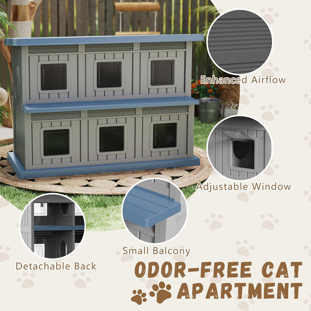 Outdoor Cat House Resin Double-Decker Cat Houses for Cats Weatherproof Large Space Cat Shelter Indoor & Outdoor Use