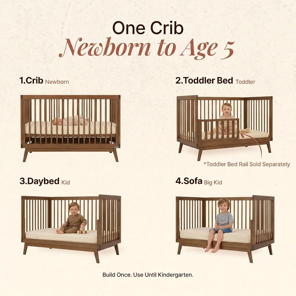 Baby Soho 3-in-1 Convertible Wood Crib Bed, Made in Italy, Walnut | Crib to Toddler Bed, GREENGUARD Gold Certified