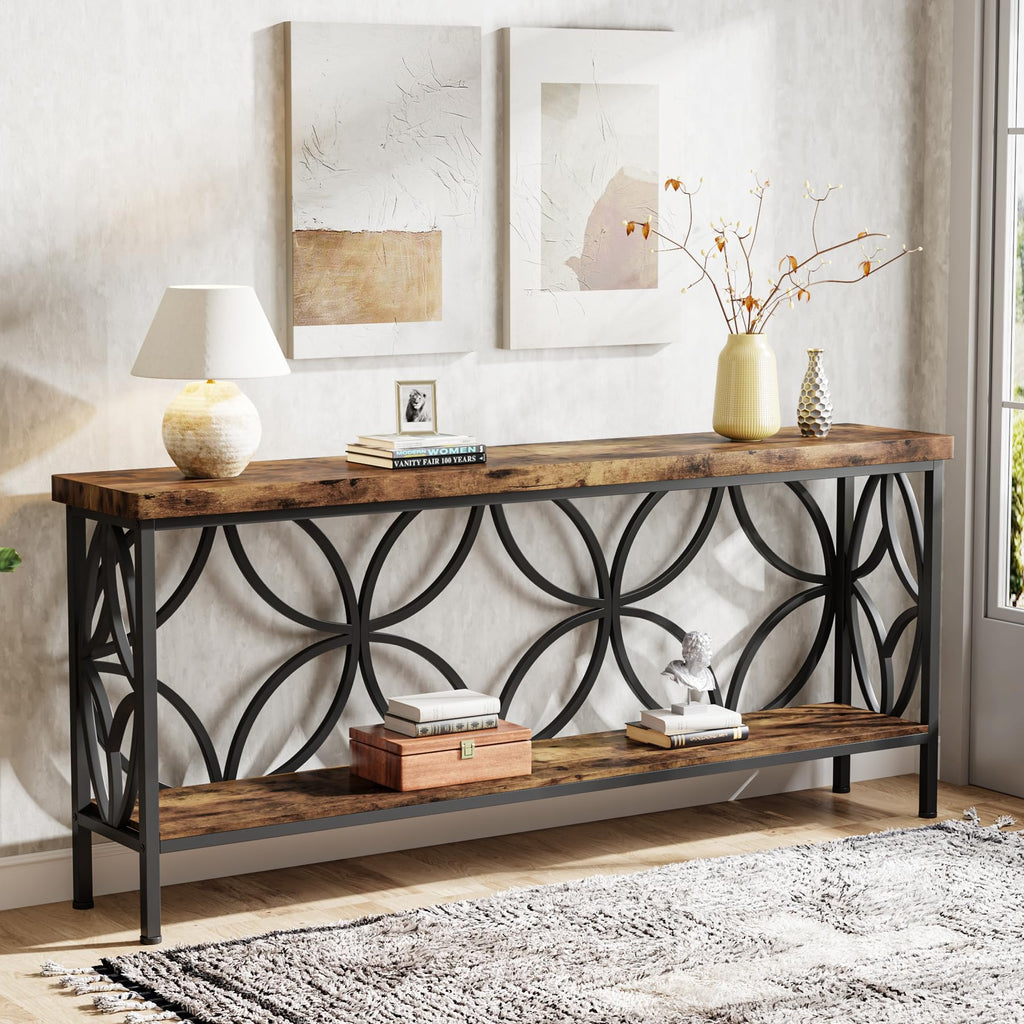 70.9-Inch Narrow Sofa Table, Industrial Long Sofa Table Behind Couch, Entry Console Table with Storage, Foyer