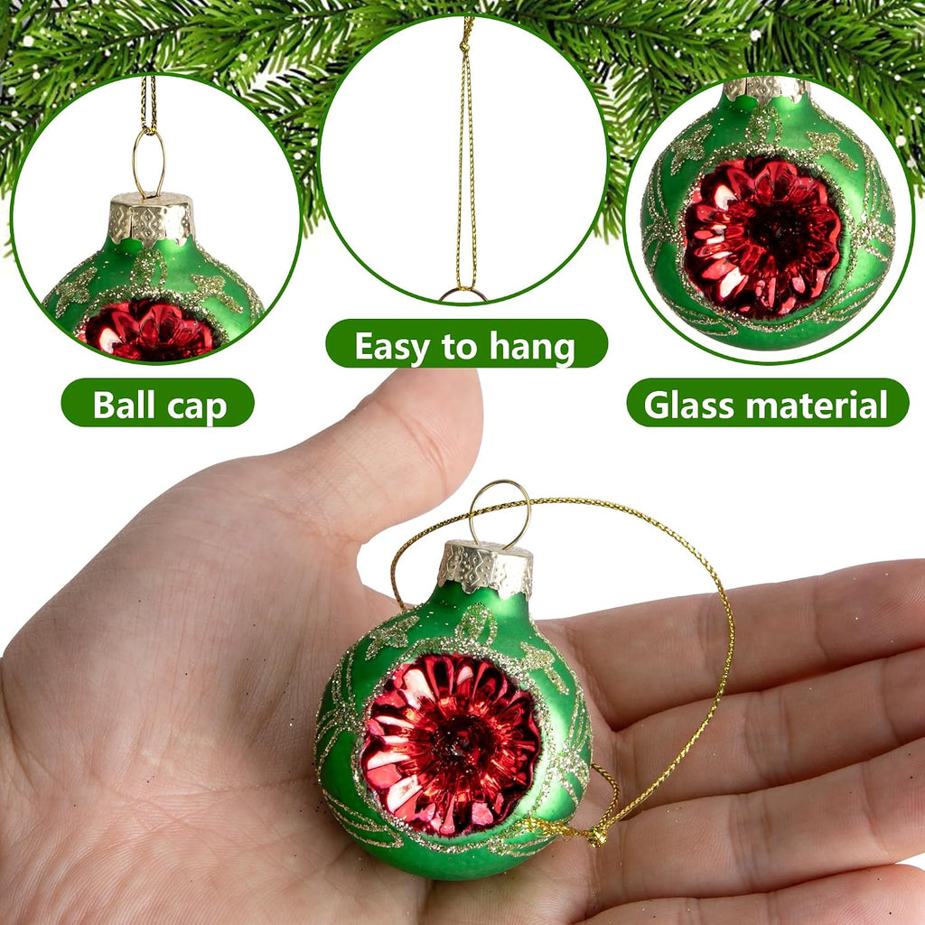 Christmas Glass Reflector Ball Ornament, 1.6'' Hanging Decoration - Set of 9