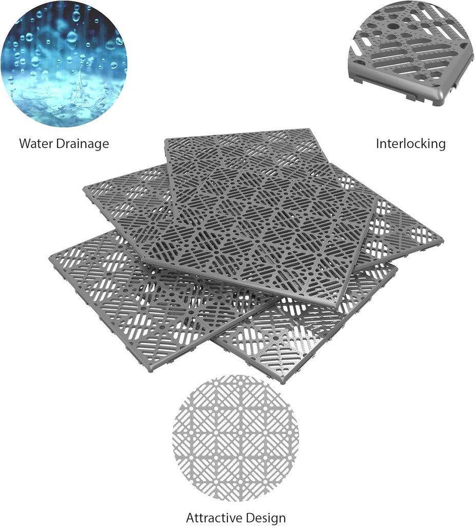 12-Pack Polypropylene Interlocking Patio Deck Tiles - Weather-Resistant Outdoor Flooring for Balcony, Porch, and Garage