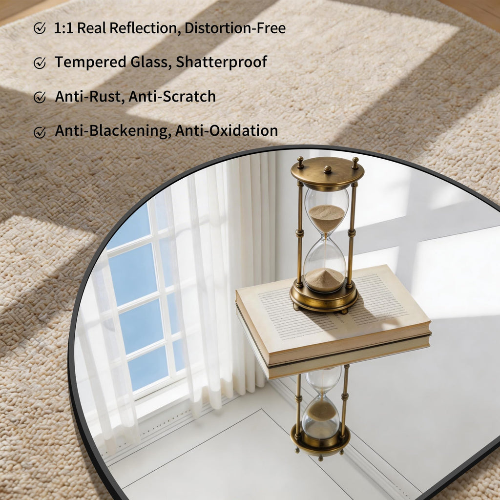 Arched Wall Mirror 40"x30", Black Arched Mirror &Mantel