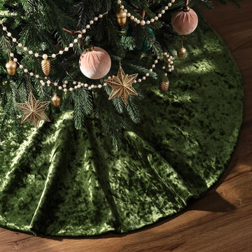 48 Inch Velvet Christmas Tree Skirt, Luxury Emerald Green Crushed Velvet Tree Skirt, Elegant Vintage Shiny Thick Base