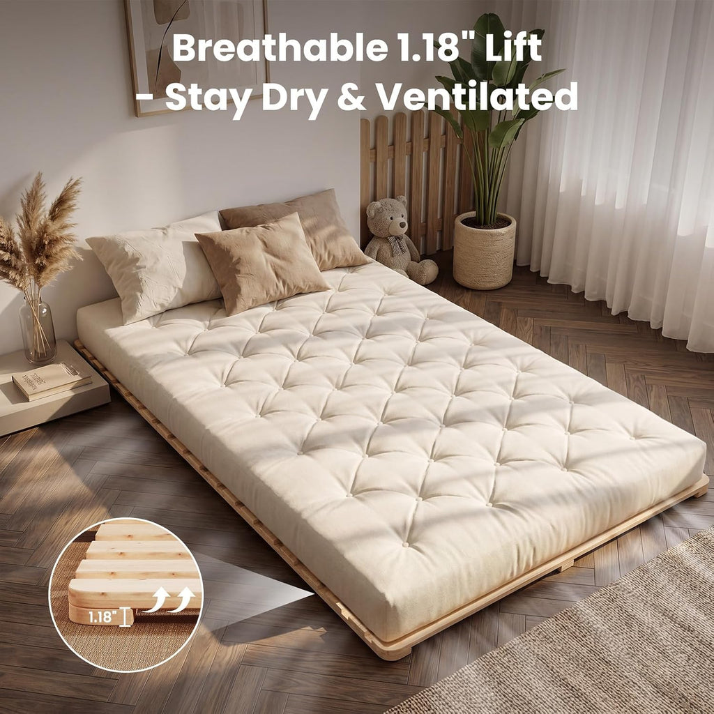 Floor Bed Frame, Foldable Japanese Tatami Bed Frame for Futon Mattress