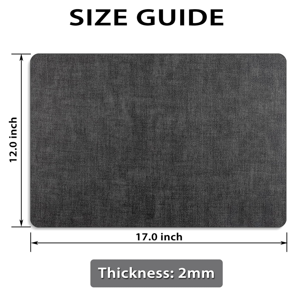 Faux Leather Placemats Set of 12, Wipeable Table Mats, Dark Grey