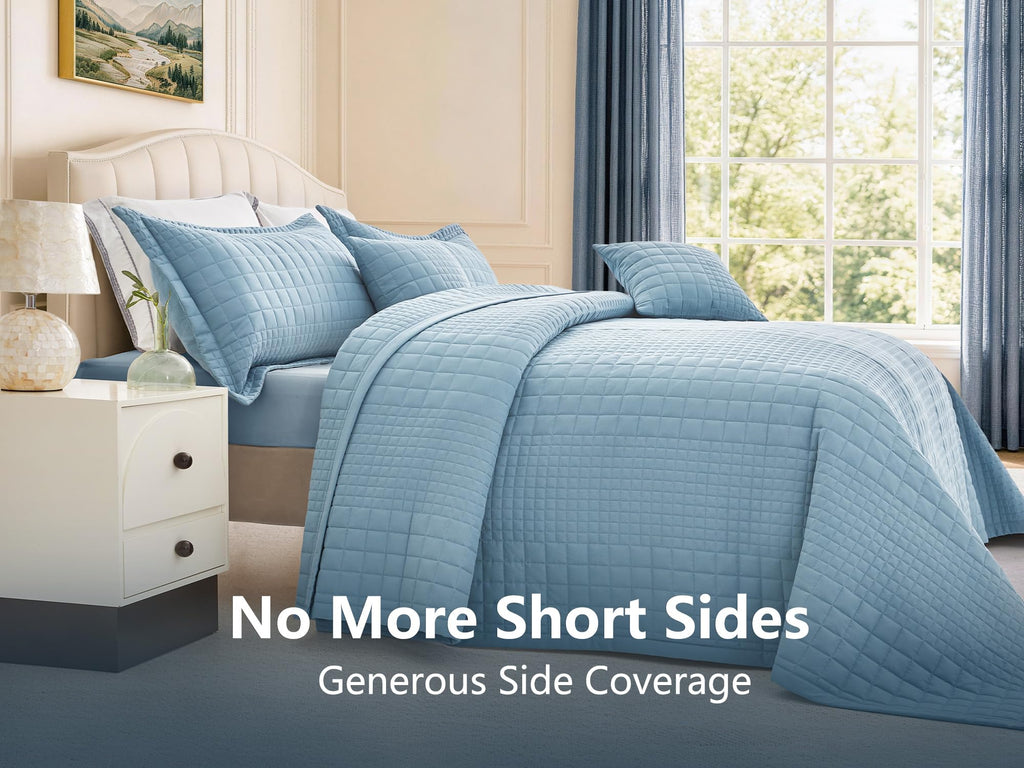 Oversized King Bedspreads 128x120, Grid Stitch, Blue Gray