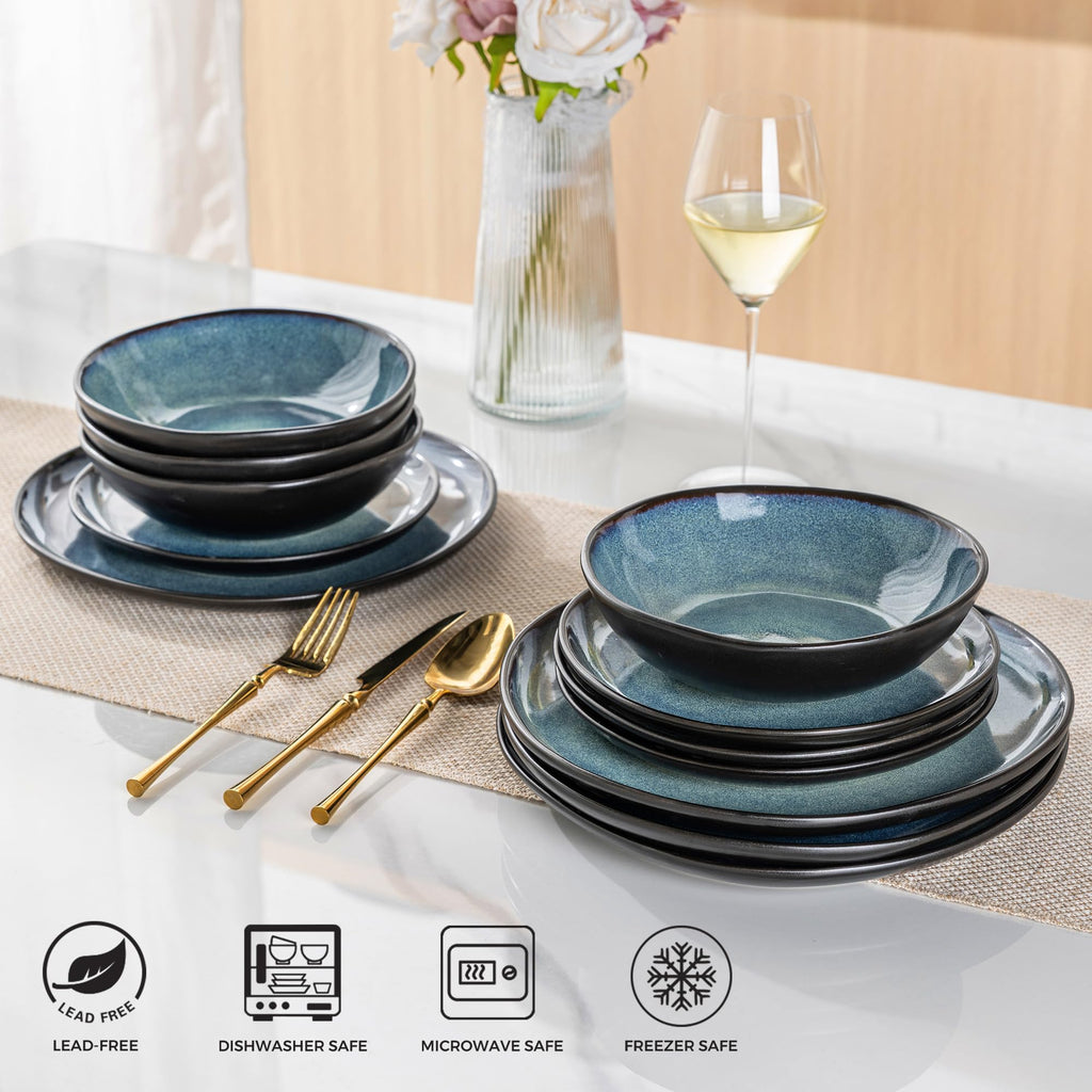 Ceramic Dinnerware Sets for 6, 18Pcs Plates and Bowls Sets Dishes