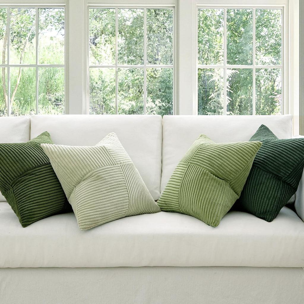 Spring Green Decorative Throw Pillow Covers 18x18 Inch Set of 4 Boho Farmhouse Cushion Covers Mordern Nordic Pillow