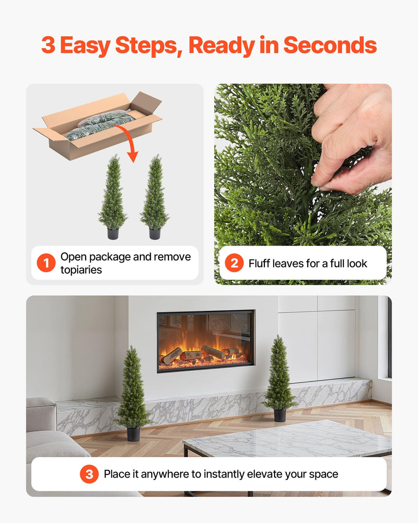 Artificial Topiary Cedar Trees, 36 inch 2 Set Faux Pine Shrubs Plants, Fake Silk Tree Look Real, Easy Assembly for
